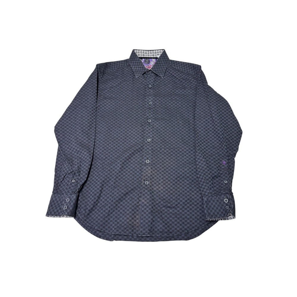 Robert Graham Mens‎ Classic Fit Button Down Shirt M Checkered Purple Embroidered